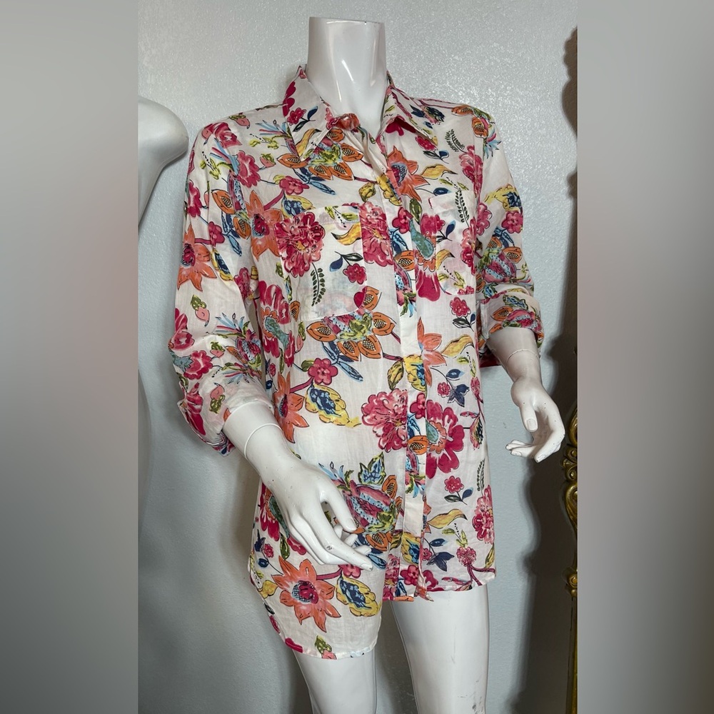 Fashion Magazine Vibrant Floral Button Down Shirt